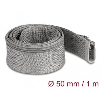 DeLOCK Delock Braided Sleeve with zip fastener heat-resistant 1 m x 50 mm grey