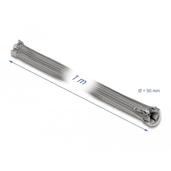 Delock Braided Sleeve with zip fastener heat-resistant 1 m x 50 mm grey