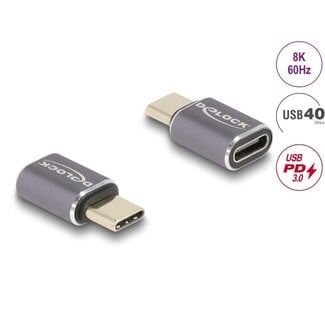 DeLOCK Delock USB Adapter 40 Gbps USB Type-C™ PD 3.0 100 W male to female port saver 8K 60 Hz metal