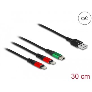 DeLOCK Delock USB Charging Cable 3 in 1 Type-A to 2 x Lightning™ / USB Type-C™ 30 cm