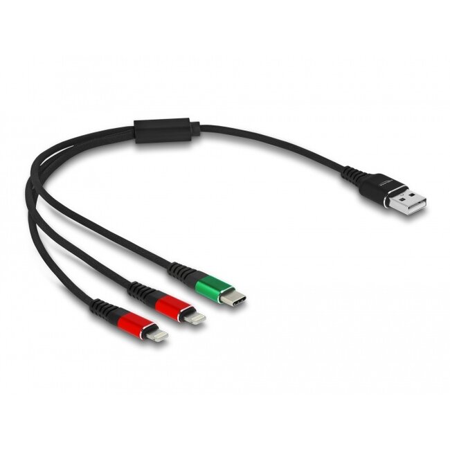 Delock USB Charging Cable 3 in 1 Type-A to 2 x Lightning™ / USB Type-C™ 30 cm
