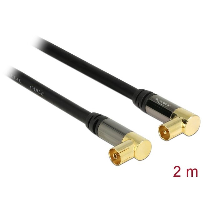 Delock Antenna Cable IEC Plug Angled > IEC Jack Angled RG-6/U 2 m black