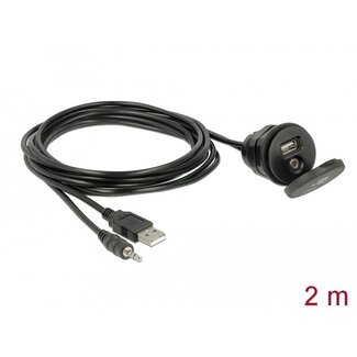 DeLOCK Delock Cable USB Type A male + 3.5 mm 4 pin stereo jack male > female bulkhead with closure cap USB Type A female + 3.5 mm 4 pin female (audio) 2 m black