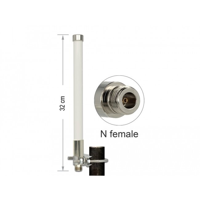 Delock LoRa 868 MHz Antenna N jack 3 dBi 32 cm omnidirectional fixed pole mount white outdoor