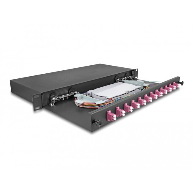 Delock 19″ Optical Fiber Splice Box 12 x LC Duplex OM4 1U complete assembled