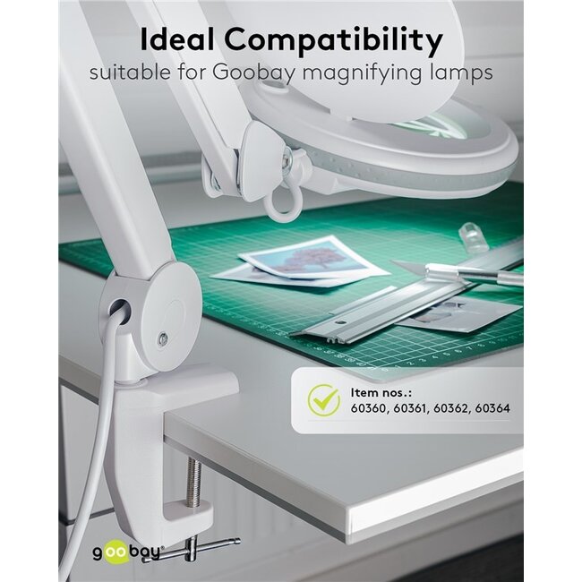 Goobay Replacement Table Clamp for Magnifying Lamps with Articulated Arm, white