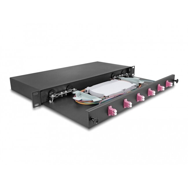 Delock 19″ Optical Fiber Splice Box 6 x LC Duplex OM4 1U complete assembled