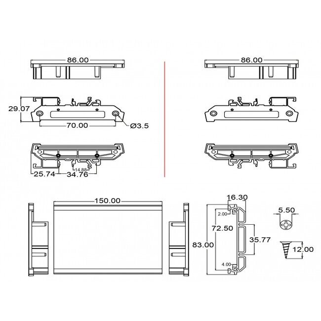 Delock Board Holder (72 mm) for DIN Rail 15 cm long