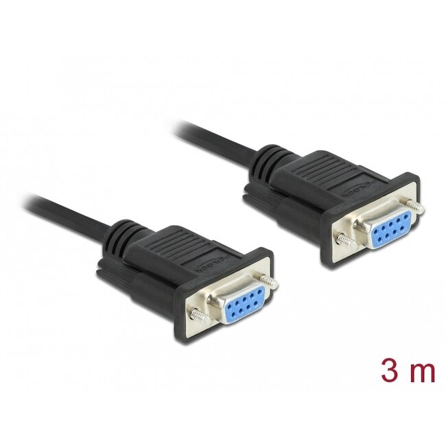 Delock Serial Cable RS-232 D-Sub9 female to female null modem with narrow plug housing 3 m