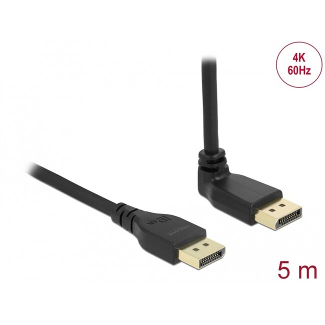 Delock DisplayPort 1.2 cable male straight to male 90° upwards angled 4K 60 Hz 5 m without latch