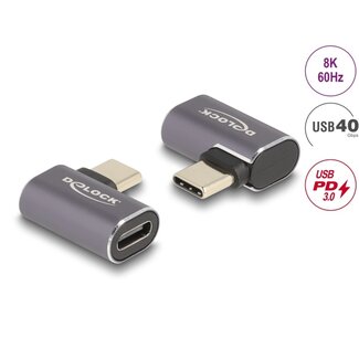 DeLOCK Delock USB Adapter 40 Gbps USB Type-C™ PD 3.0 100 W male to female angled left / right 8K 60 Hz metal