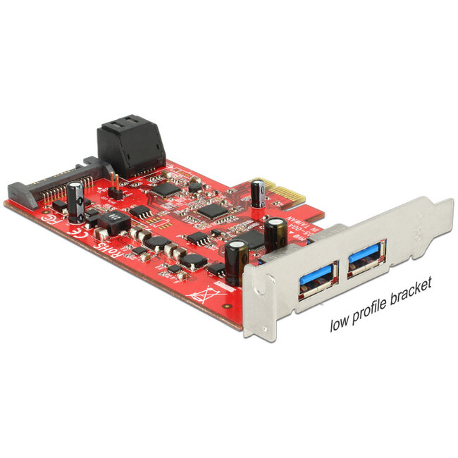 Delock PCI Express Card > 2 x external USB 3.0 + 2 x internal SATA 6 Gb/s – Low Profile Form Factor