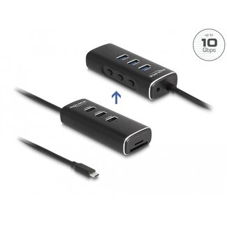 DeLOCK Delock 3 Port USB 10 Gbps Hub including SD and Micro SD Card Reader with USB Type-C™ connector 60 cm Cable and Switch for each port