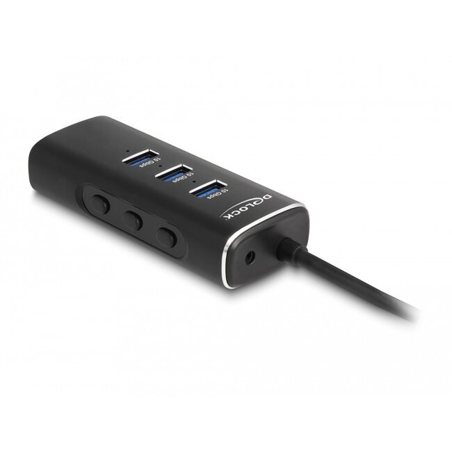 Delock 3 Port USB 10 Gbps Hub including SD and Micro SD Card Reader with USB Type-C™ connector 60 cm Cable and Switch for each port