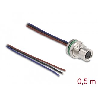 DeLOCK Delock M8 panel-mount cable A-coded 3 pin female for panel with open cable ends front mounting 0.5 m