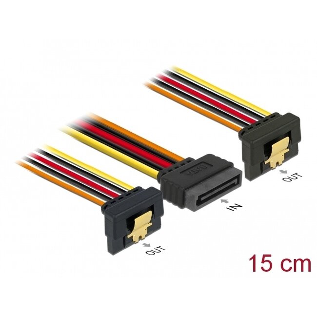 Delock Cable SATA 15 pin power plug with latching function > 2 x SATA 15 pin power receptacle 15 cm
