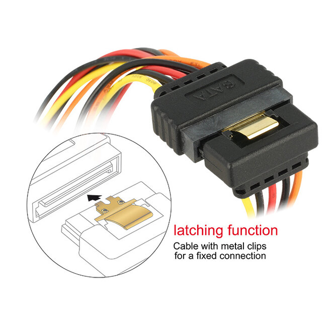 Delock Cable SATA 15 pin power plug with latching function > 2 x SATA 15 pin power receptacle 15 cm