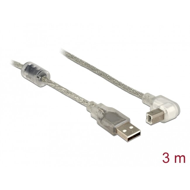 Delock Cable USB 2.0 Type-A male > USB 2.0 Type-B male angled 3.0 m transparent
