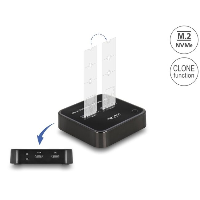 Delock M.2 Docking Station for 2 x M.2 NVMe PCIe SSD with Clone function