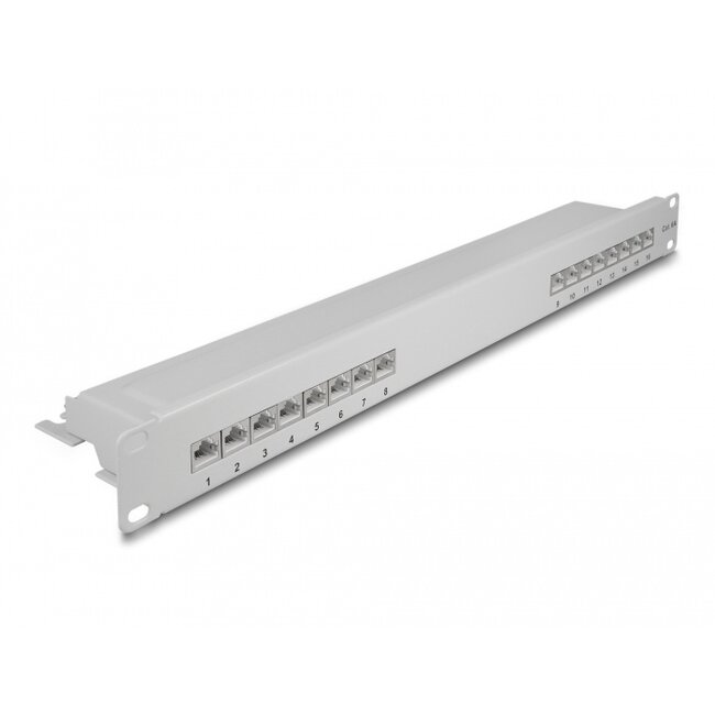 Delock 19″ Patch Panel 16 port Cat.6A 1U grey
