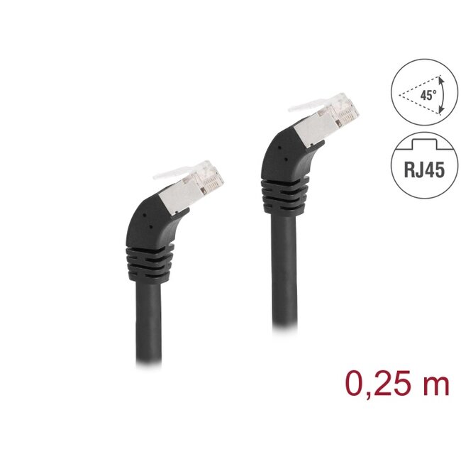 Delock RJ45 Network Cable Cat.6A S/FTP 45° downwards angled 0.25 m black