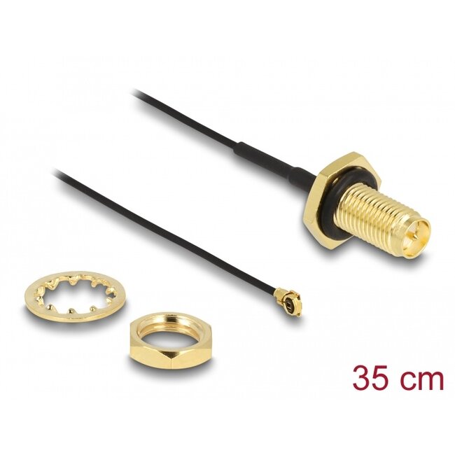 Delock Antenna Cable RP-SMA jack bulkhead to I-PEX Inc., MHF® I plug 1.13 35 cm thread length 10 mm splash proof