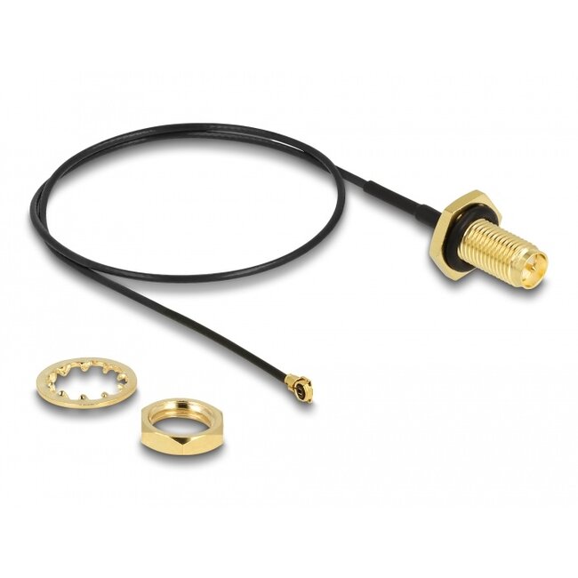 Delock Antenna Cable RP-SMA jack bulkhead to I-PEX Inc., MHF® I plug 1.13 35 cm thread length 10 mm splash proof
