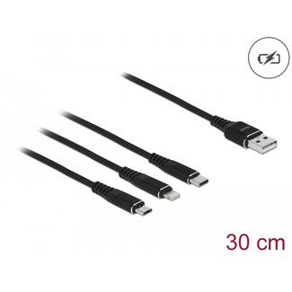 DeLOCK Delock USB Charging Cable 3 in 1 Type-A to Lightning™ / Micro USB / USB Type-C™ 30 cm black