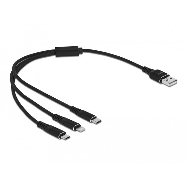Delock USB Charging Cable 3 in 1 Type-A to Lightning™ / Micro USB / USB Type-C™ 30 cm black