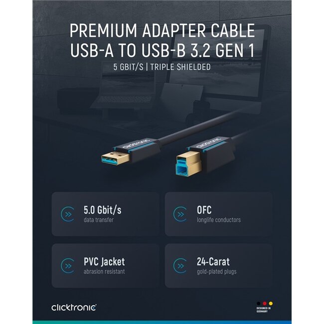 Clicktronic USB-A to USB-B 3.0 Adapter Cable 0.5 m