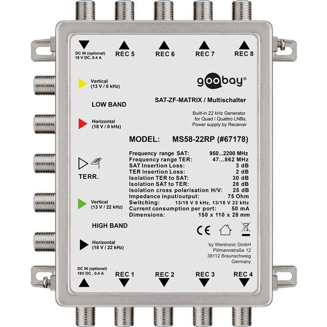 Goobay Passive SAT Multiswitch 5 Inputs / 8 Outputs