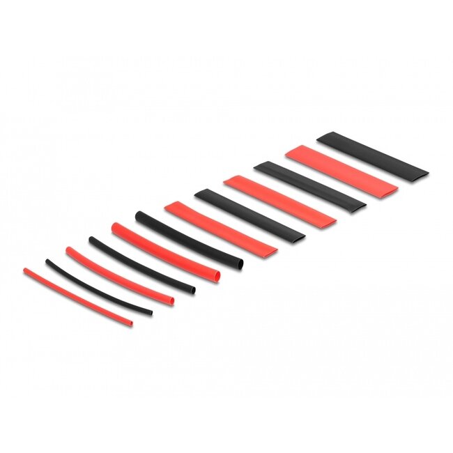 Delock Heat shrink tube assortment box, shrinkage ratio 2:1, black / red 196 pieces
