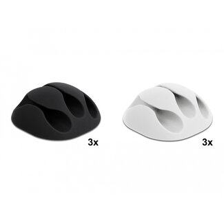 DeLOCK Delock Cable Holder with 3 feed-throughs self-adhesive Set 6 pieces black / white