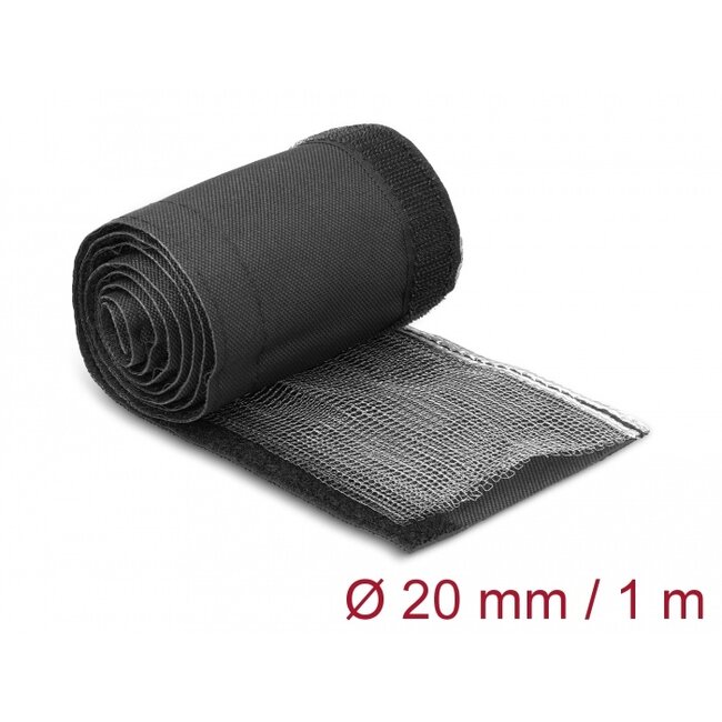 Delock EMI Shielding braided sleeve with hook-and-loop fastener heat resistant 1 m x 20 mm black