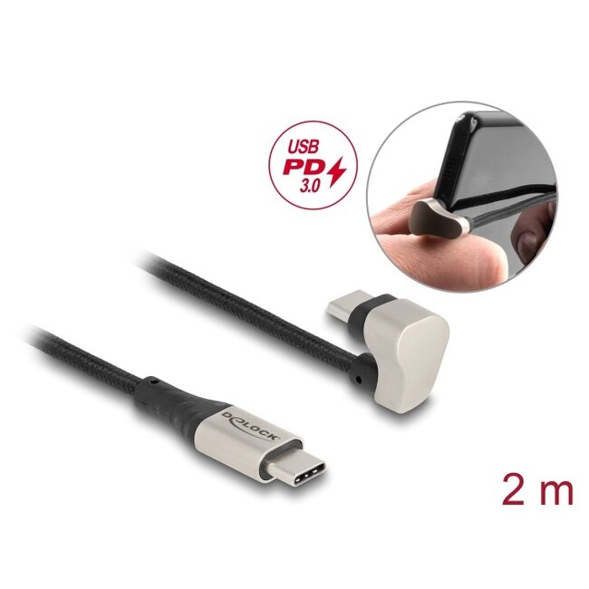 Delock USB 2.0 Cable USB Type-C™ male to male 180° angled 2 m PD 60 W