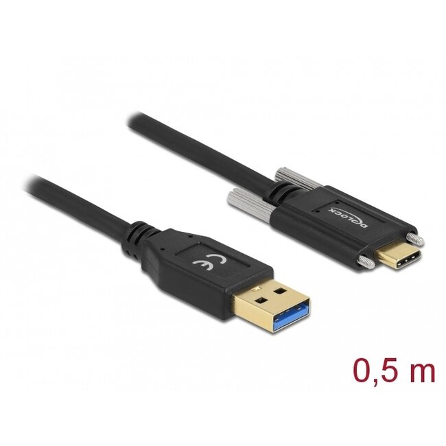 Delock SuperSpeed USB 10 Gbps (USB 3.2 Gen 2) Cable Type-A male to USB Type-C™ male with screws on the sides 0.5 m