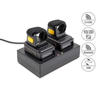 DeLOCK Delock Ring Barcode Scanner 1D and 2D with 2.4 GHz or Bluetooth (2 pieces) + Charging Station