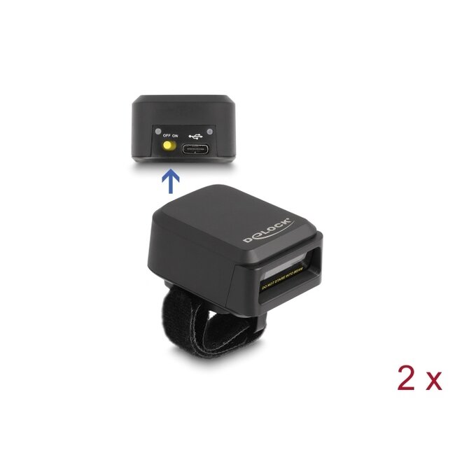 Delock Ring Barcode Scanner 1D and 2D with 2.4 GHz or Bluetooth (2 pieces) + Charging Station