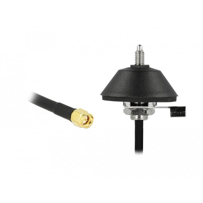 Delock LTE Antenna SMA plug 5 - 7 dBi fixed omnidirectional with mounting base and connection cable RG-58 3 m wall mount outdoor black