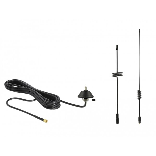 Delock LTE Antenna SMA plug 5 - 7 dBi fixed omnidirectional with mounting base and connection cable RG-58 3 m wall mount outdoor black