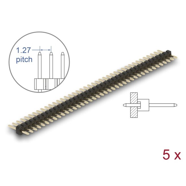 Delock Pin header 40 pin, pitch 1.27 mm, 1-row, straight, 5 pieces