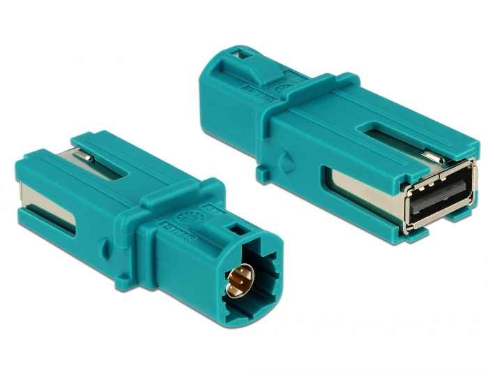 DeLOCK 89896. Aansluiting 1: HSD, Aansluiting 2: USB 2.0 Type-A, Contact geleider materiaal: Goud. Kleur van het product: Blauw