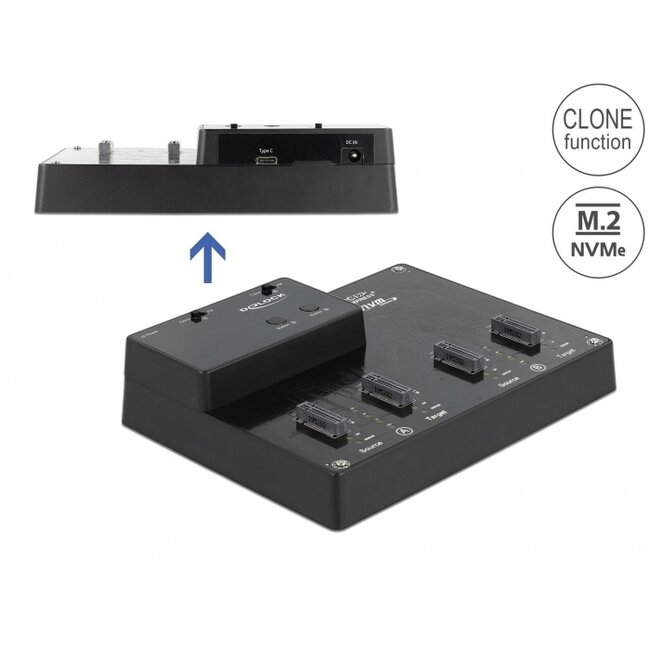 Delock M.2 Docking Station for 4 x M.2 NVMe PCIe SSD with Clone function