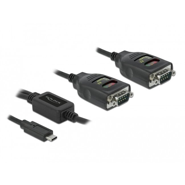 Delock Adapter USB Type-C™ to 2 x Serial RS-232 DB9 with 15 kV ESD protection