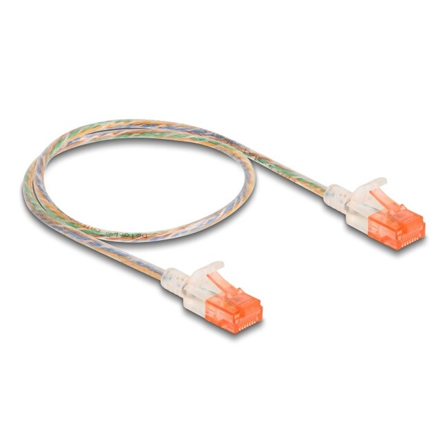 Delock RJ45 Network Cable Cat.6A U/UTP Slim 0.5 m transparent