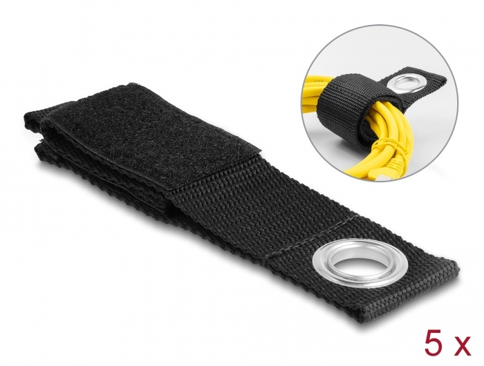 Delock Heavy-duty Hook-and-loop strap with fastening eye L 260 x W 38 mm black 5 pieces |