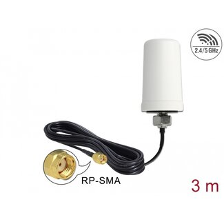 DeLOCK Delock WLAN Antenna RP-SMA 802.11 ac/a/h/b/g/n 0 dBi 3 m ULA100 omnidirectional white outdoor