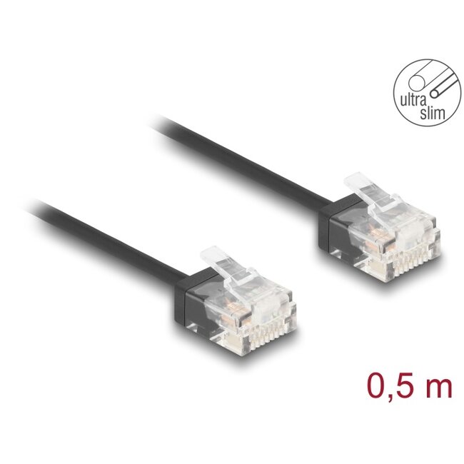 Delock RJ45 Network Cable Cat.6 UTP Ultra Slim 0.5 m black with short plugs