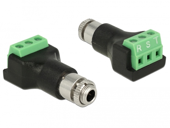 DeLOCK 65878 tussenstuk voor kabels 3 pin 3,5 mm Zwart, Groen, Roestvrijstaal