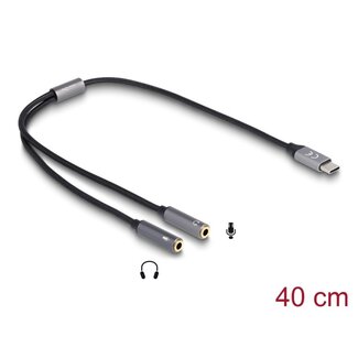 DeLOCK Delock Headset Adapter USB Type-C™ male DAC 24 Bit / 96 kHz Hi-Res to 2 x 3.5 mm 3 pin Stereo jack female